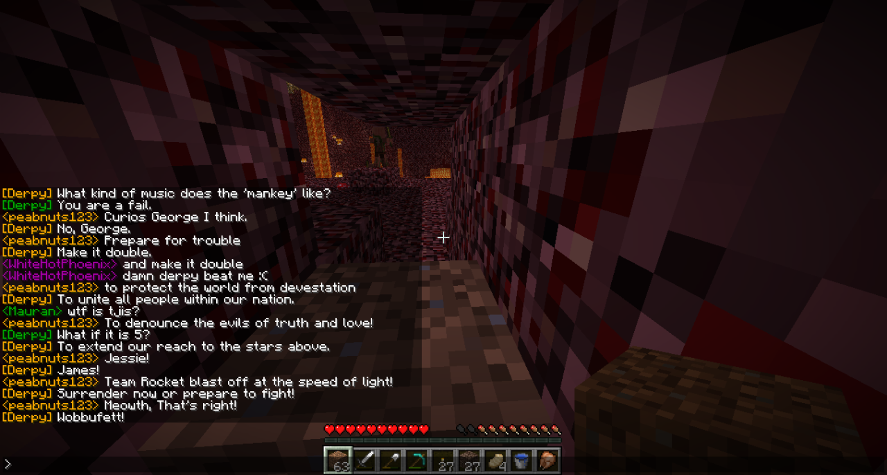 Screenshot of Minecraft with a bot user chatting and replying to players
